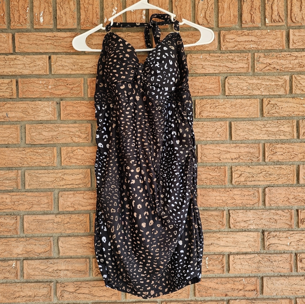 Nicole Miller Women's Leopard Swim Dress Size 1X